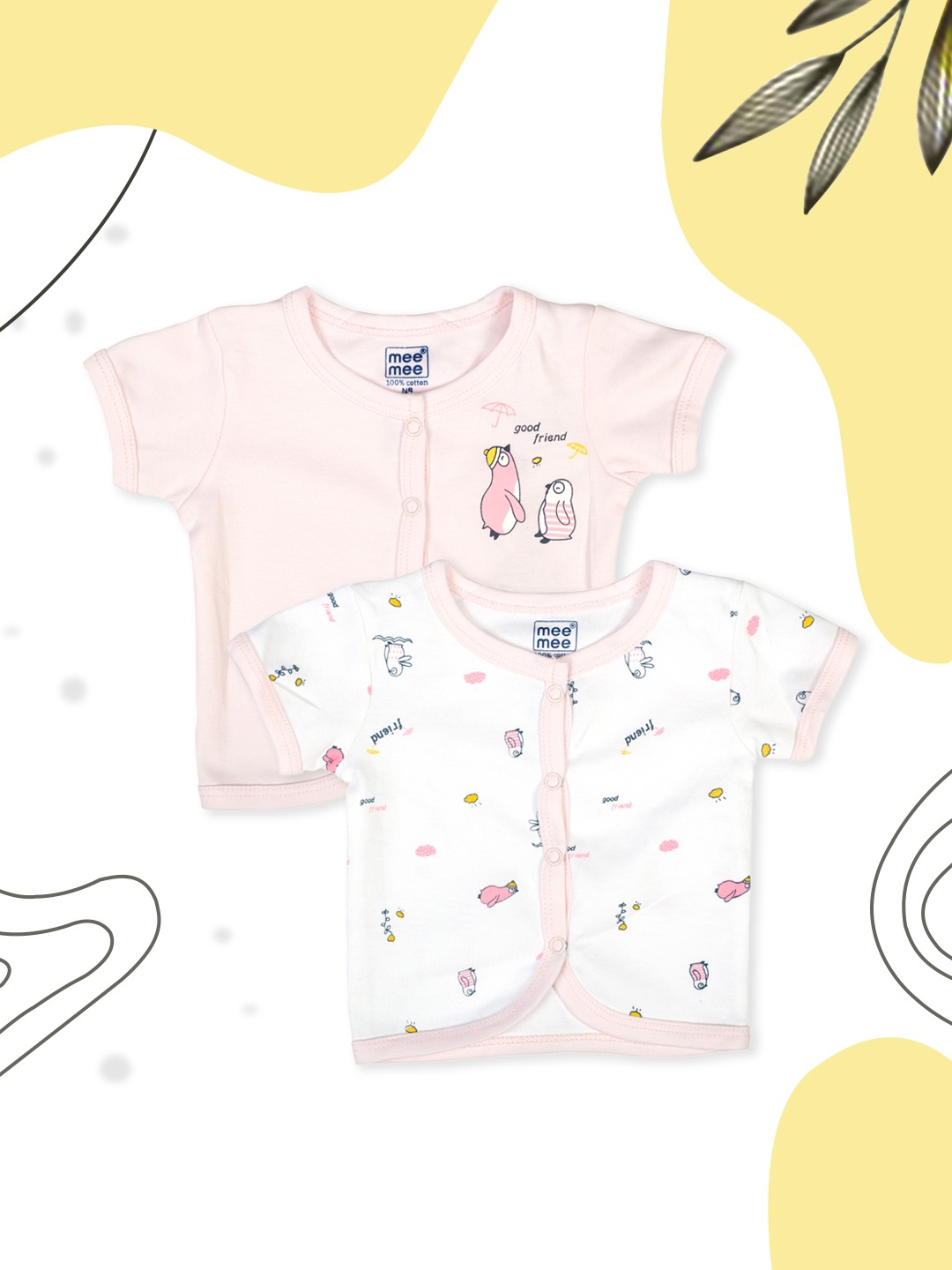 

MeeMee Kids Pack Of 2 Pink & White Printed Jhablas