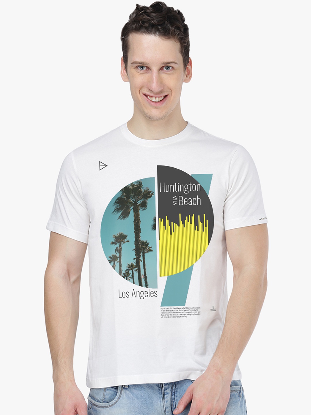 

THREADCURRY Men White Printed Round Neck T-shirt