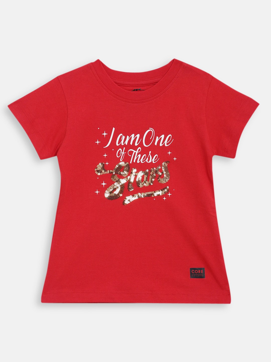 

Blue Giraffe Girls Red Printed Round Neck T-shirt with Sequinned Detail