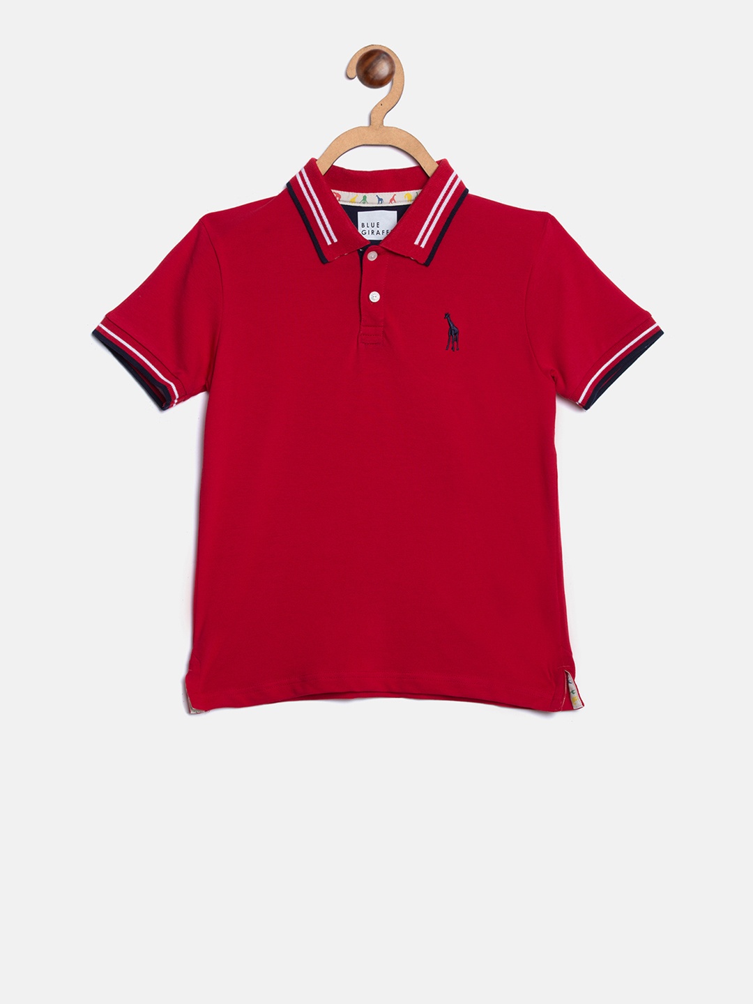 

Blue Giraffe Boys Red Solid Polo Collar T-shirt
