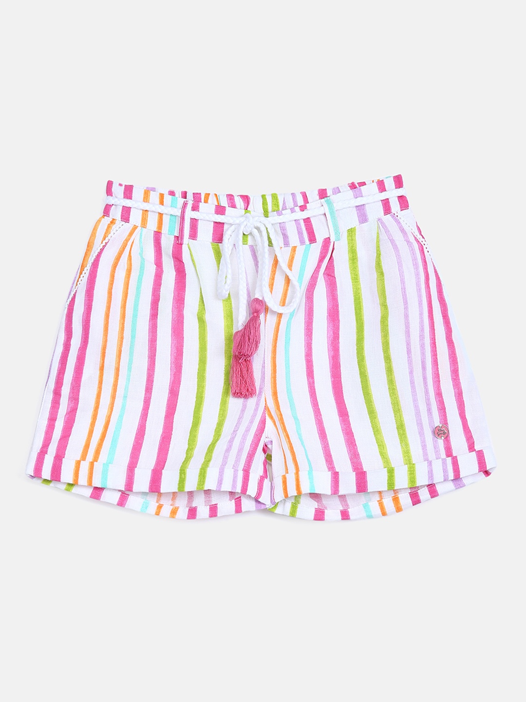 

Blue Giraffe Girls Multicoloured Candy Stripes Slim Fit Hot Pants, Multi