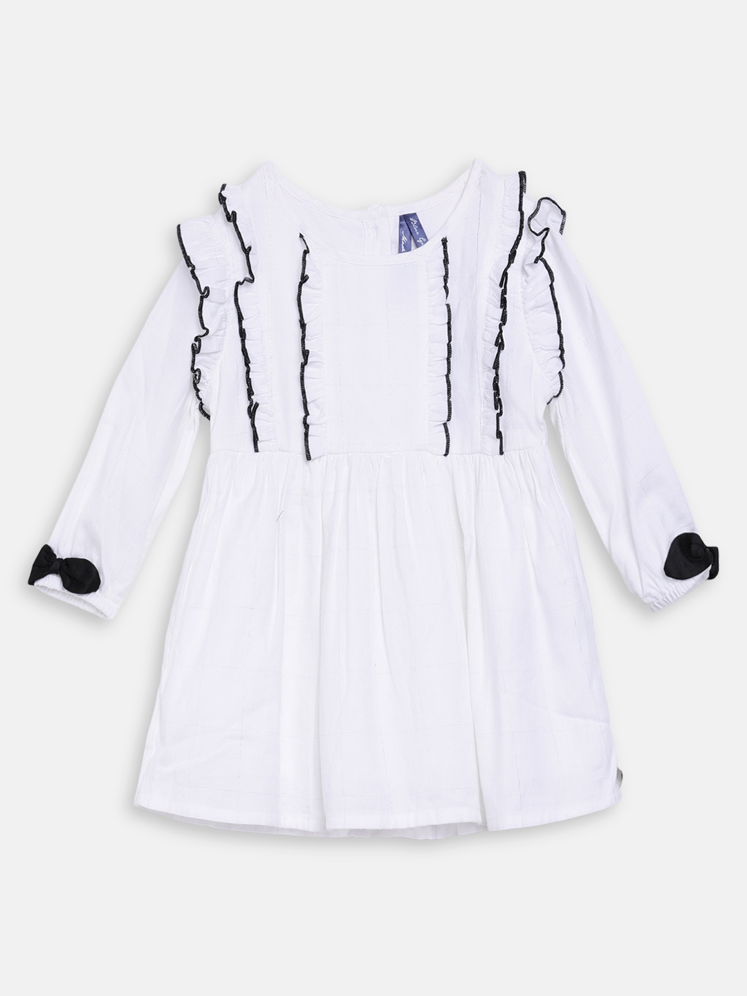 

Blue Giraffe Girls White Solid Pure Cotton Top with Ruffles