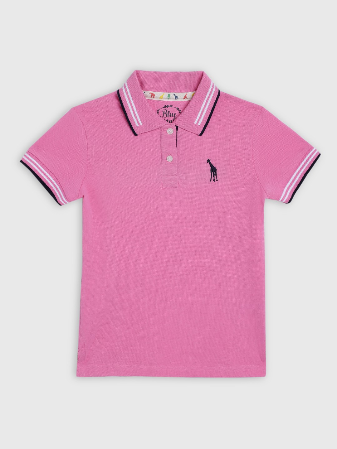 

Blue Giraffe Girls Pink Solid Polo Collar T-shirt