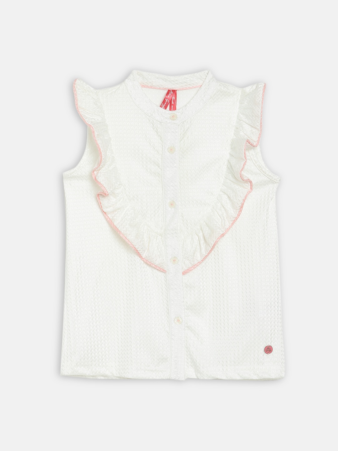 

Blue Giraffe Girls White Self Design Shirt Style Top
