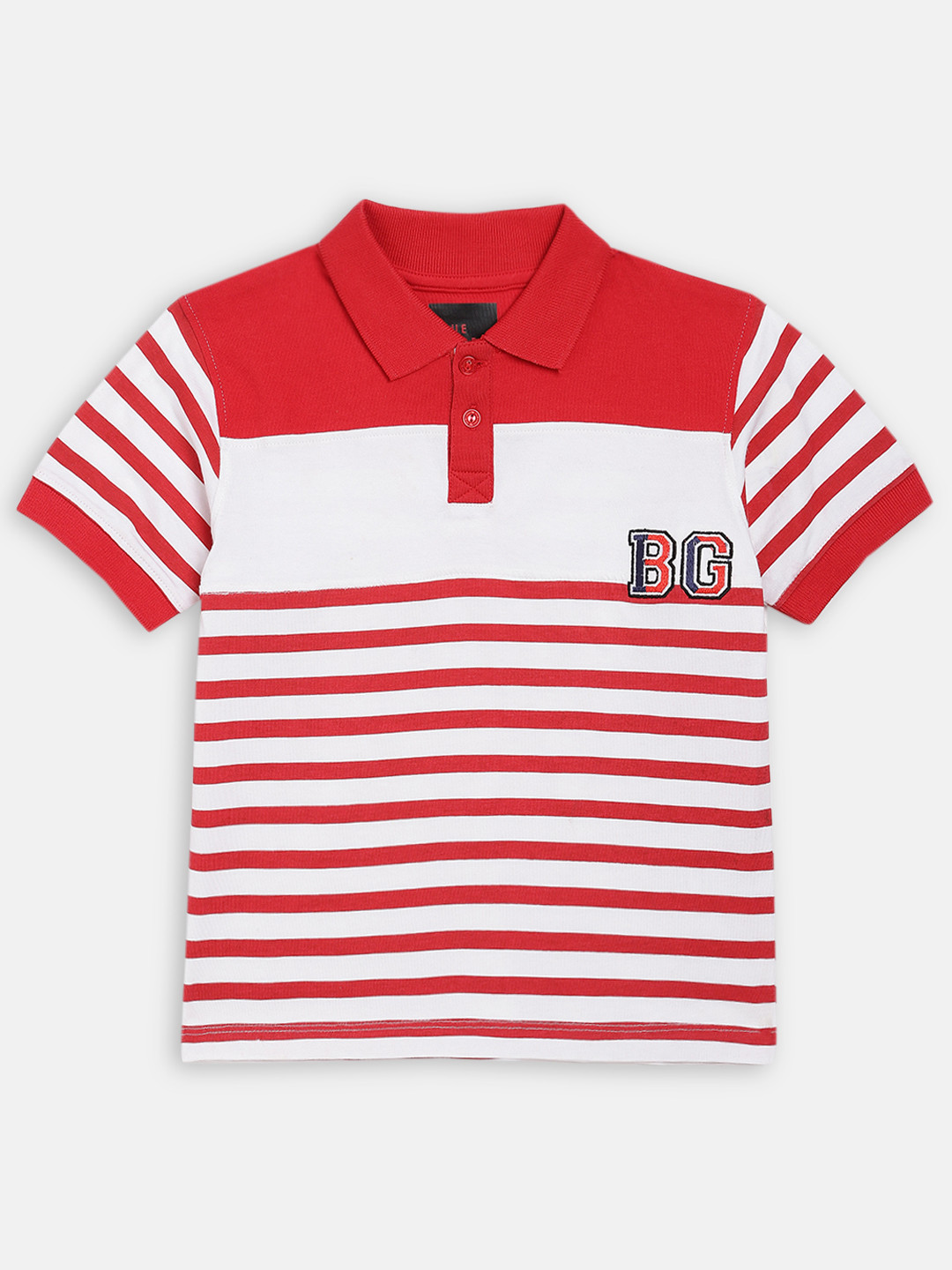 

Blue Giraffe Boys Red and White Striped Polo Collar T-shirt