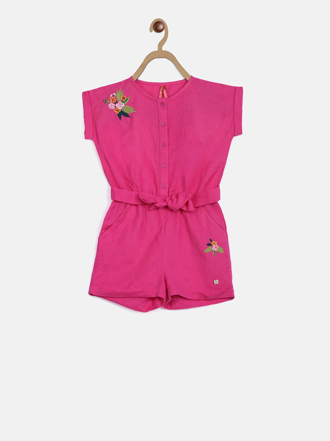 

Blue Giraffe Girls Fuchsia Pink Solid Playsuit
