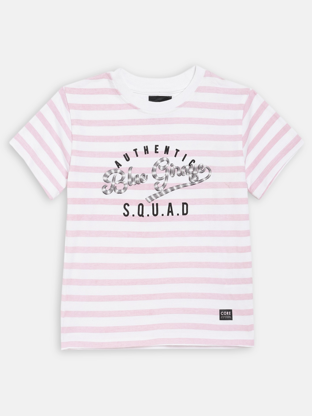 

Blue Giraffe Boys Pink & White Striped Round Neck T-shirt