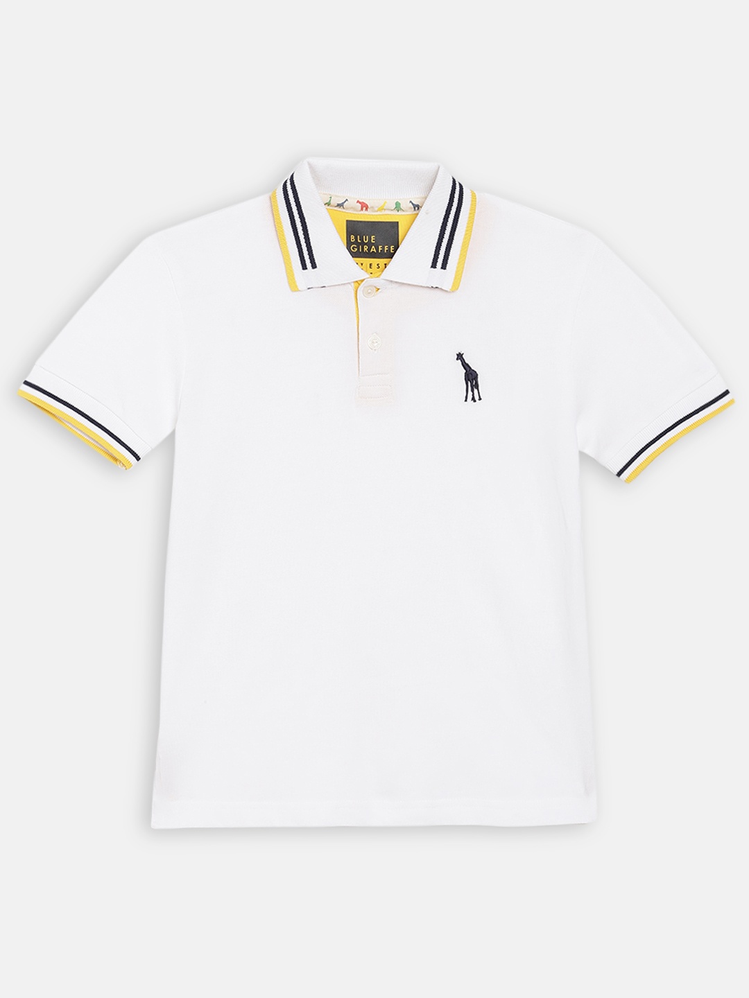 

Blue Giraffe Boys White Solid Polo Collar T-shirt
