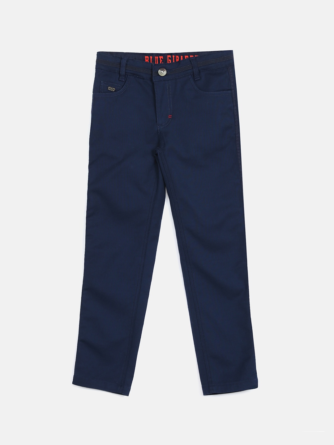 

Blue Giraffe Boys Navy Blue Slim Fit Solid Regular Trousers