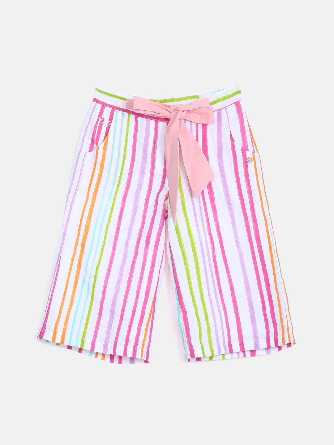 

Blue Giraffe Girls Multicoloured Slim Fit Candy Stripes Parallel Trousers, Multi