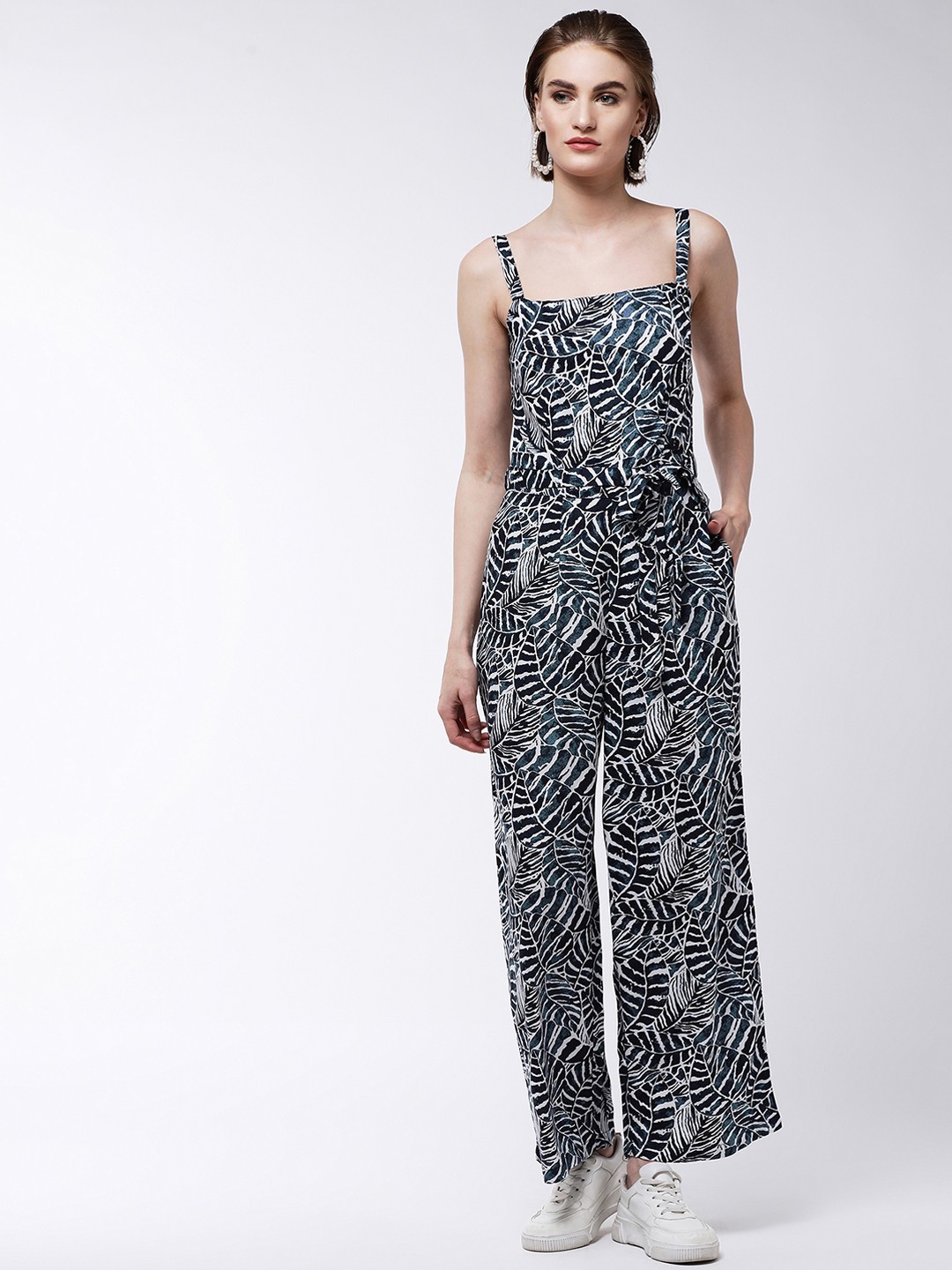 

MAGRE Women Blue & Black Printed Basic Jumpsuit