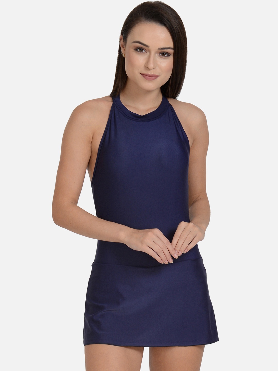 

mod & shy Women Navy Blue Solid Skirt-Style Swimming Dress MSB13