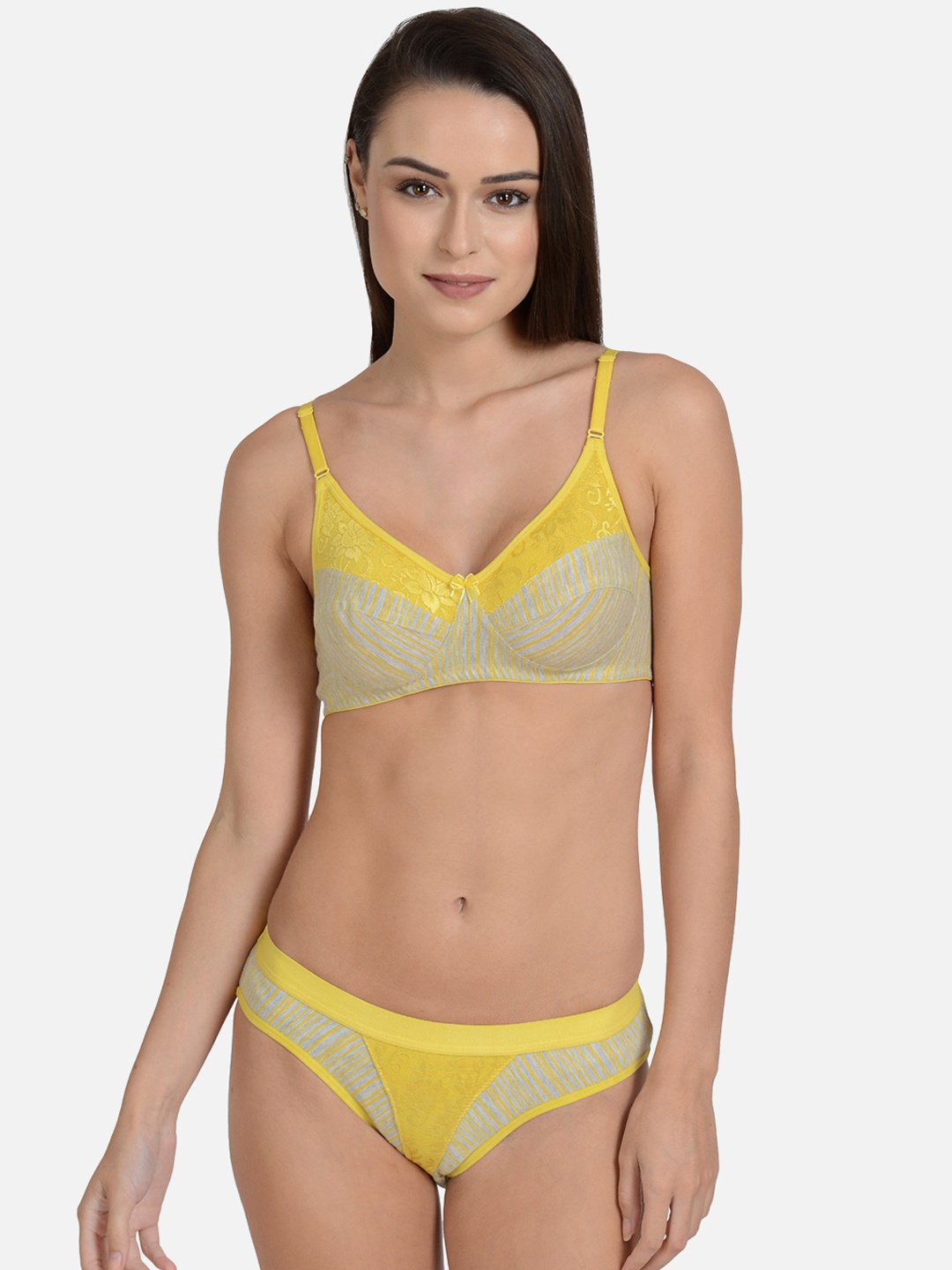 

mod & shy Women Yellow & Grey Printed Non-Padded Lingerie Set MS214