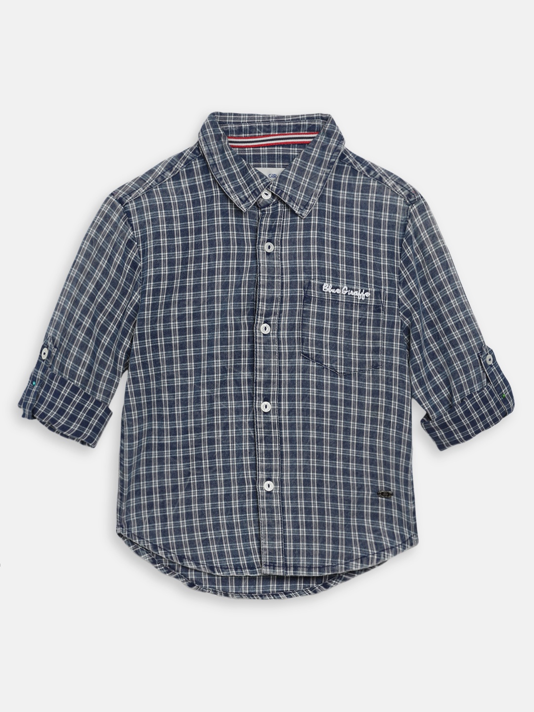

Blue Giraffe Boys Navy Blue & White Regular Fit Checked Casual Shirt