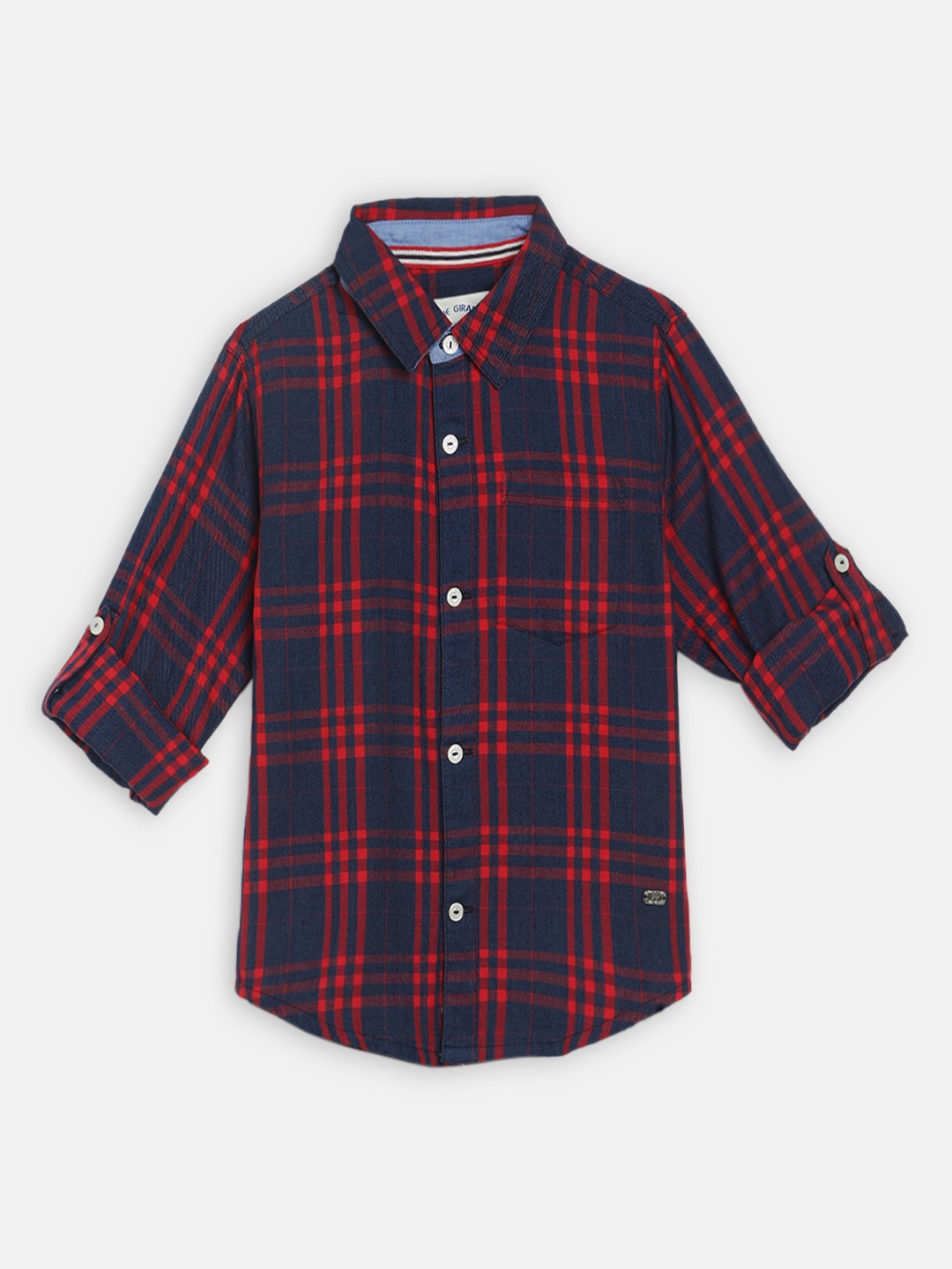 

Blue Giraffe Boys Navy Blue & Red Regular Fit Checked Casual Shirt