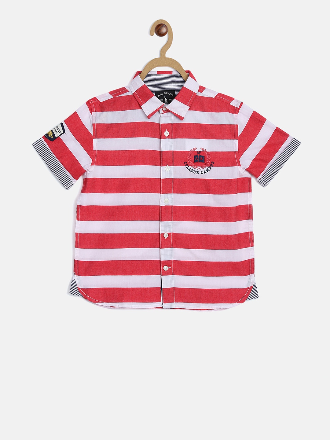 

Blue Giraffe Boys Red & White Regular Fit Striped Casual Shirt