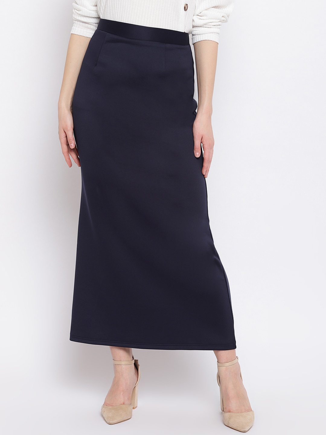 

RIVI Women Navy Blue Solid Straight Maxi Pullon Skirt