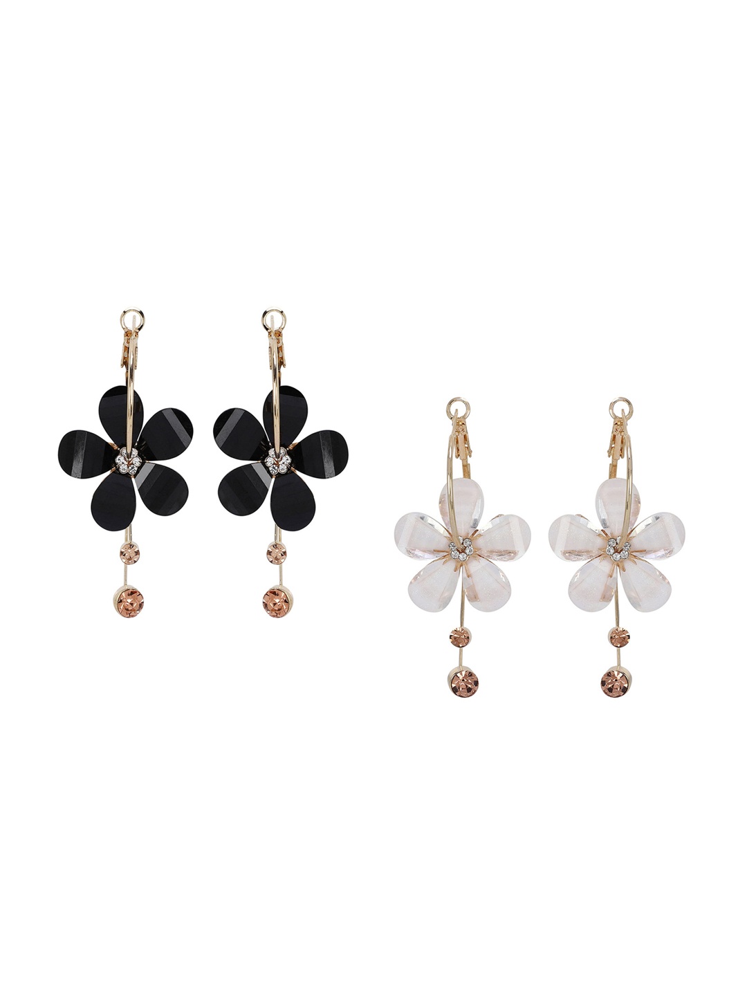 

Shining Diva Fashion Set Of 2 Floral Drop Earrings, Black