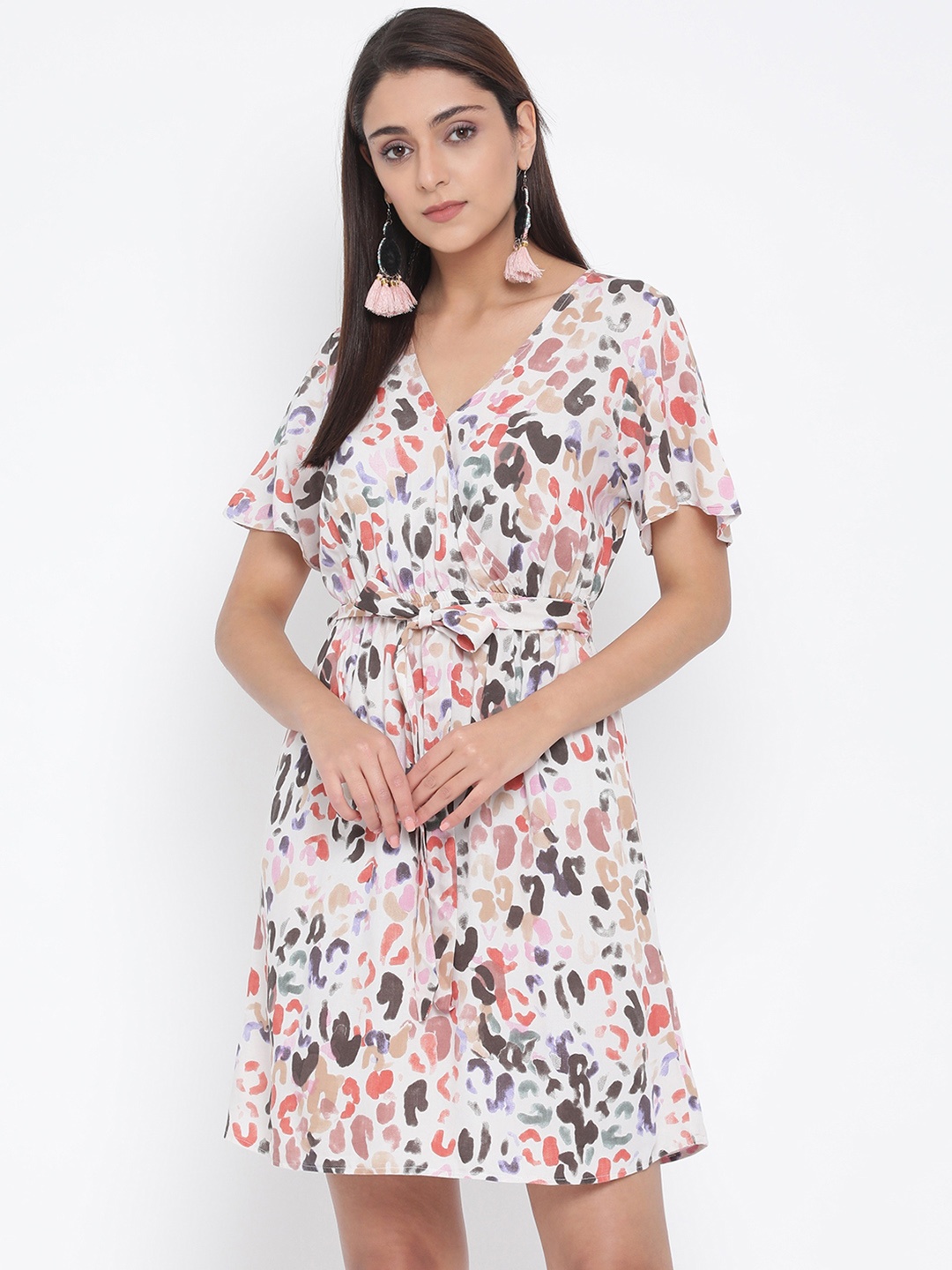 

Oxolloxo Women Multicoloured Animal Print Fit and Flare Dress, Multi