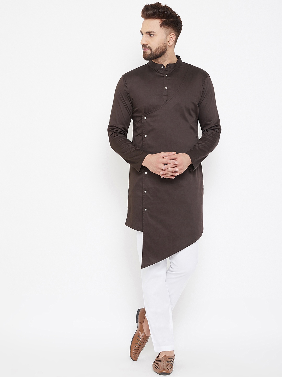 

Hypernation Men Brown Solid Asymmetrical Kurta