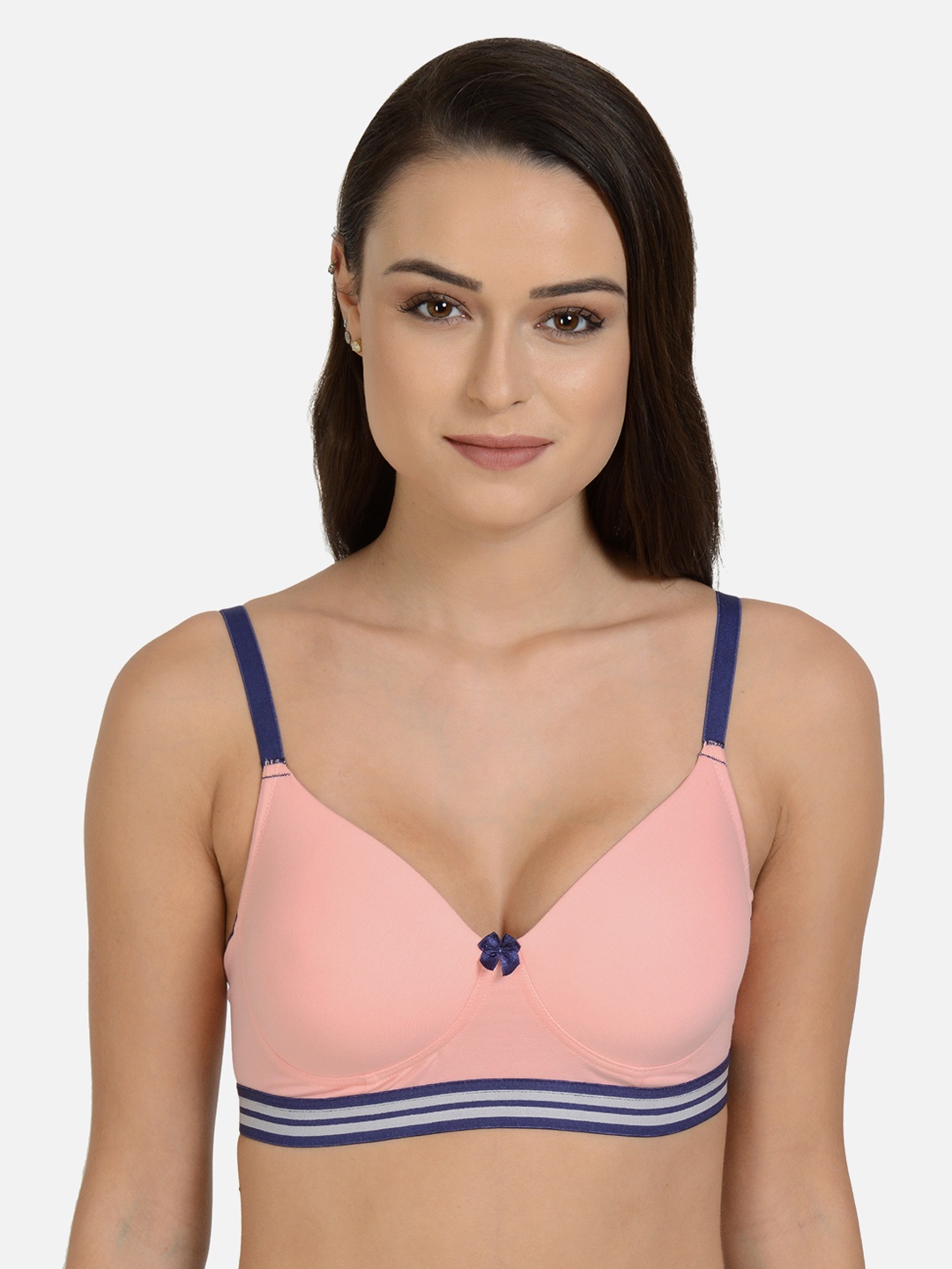 

mod & shy Peach-Coloured & Blue Solid Non-Wired Lightly Padded Everyday Bra MS167