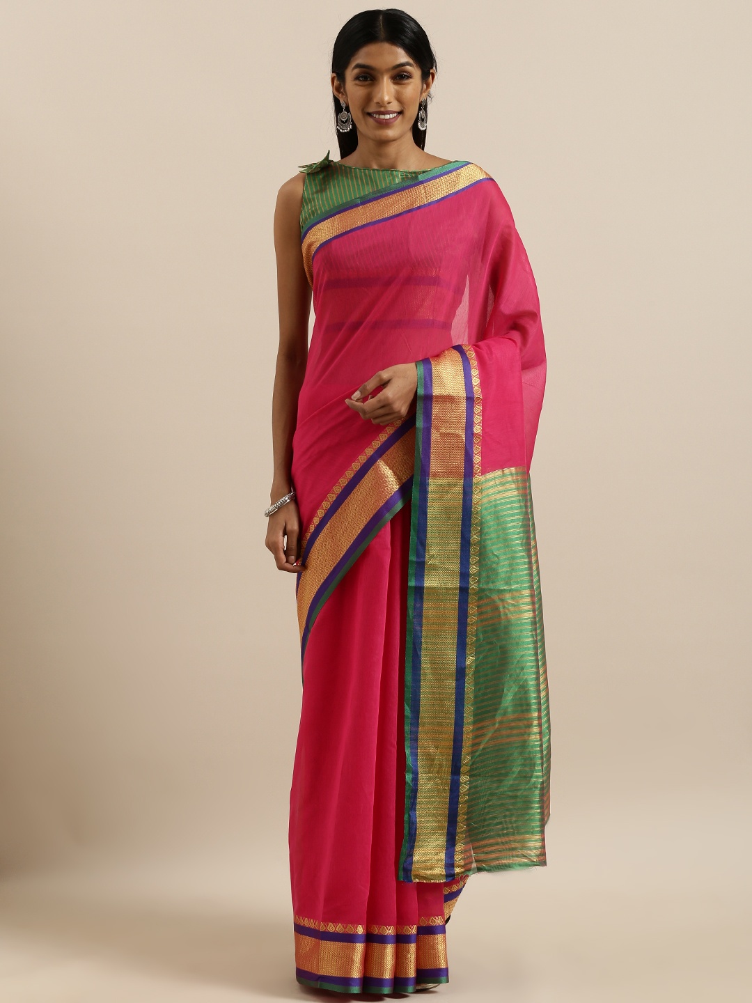 

SHAVYA Pink Solid Pure Cotton Saree