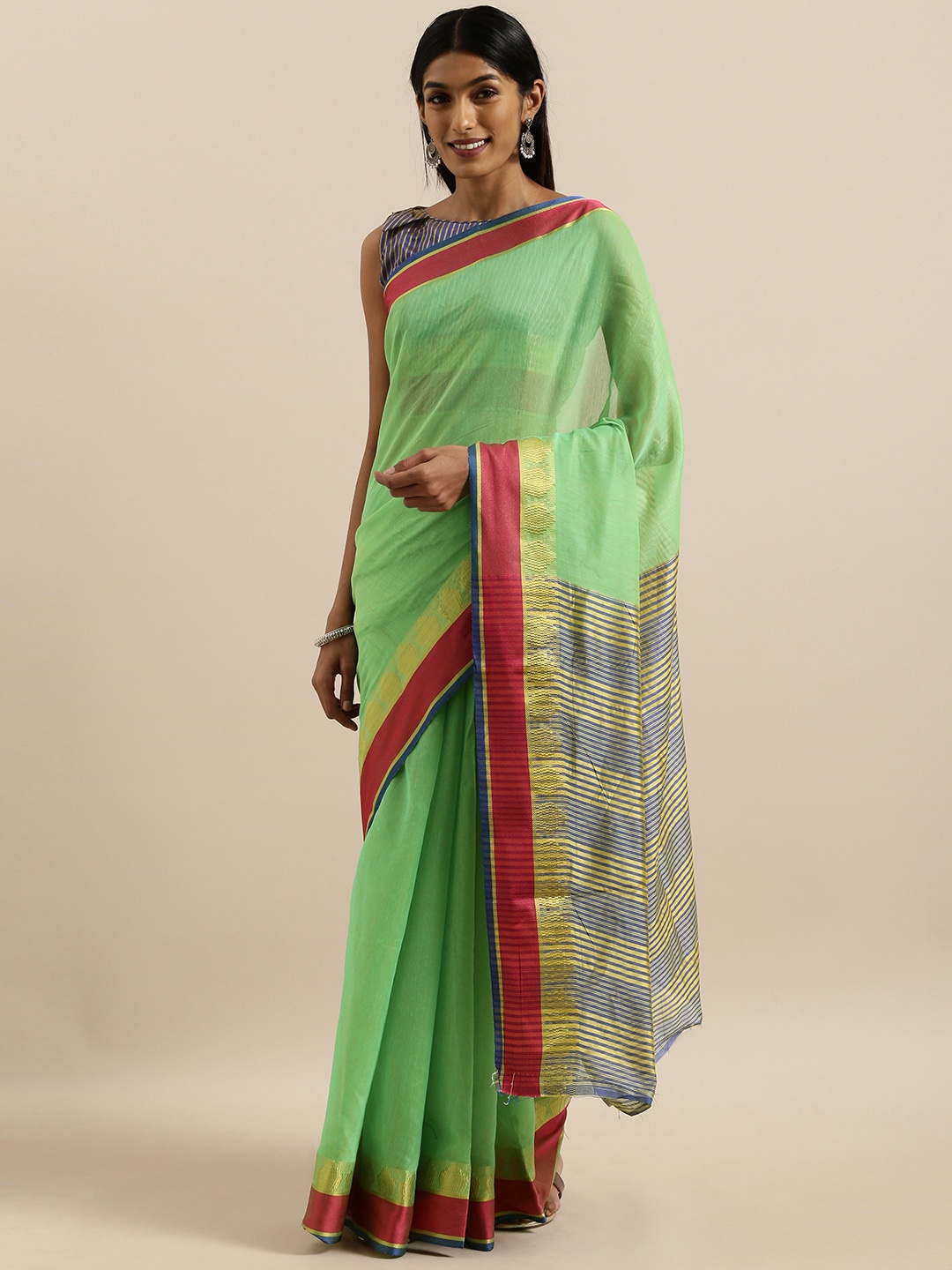 

SHAVYA Green Solid Pure Cotton Saree