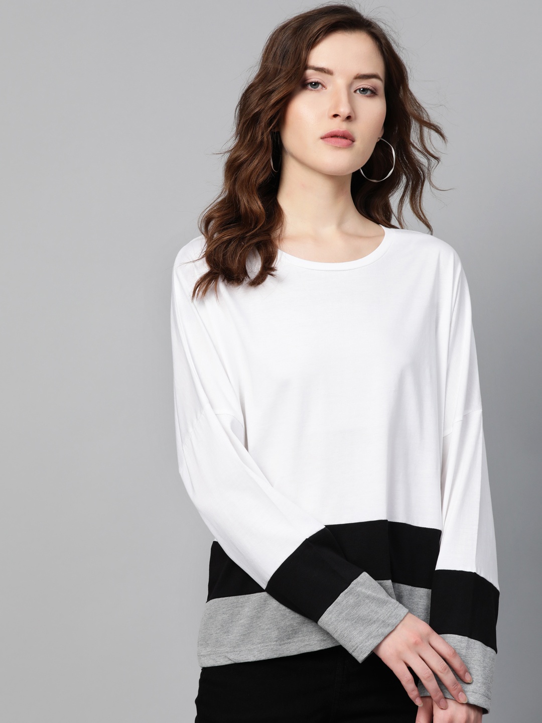 

Roadster Women White & Black Striped Round Neck T-shirt