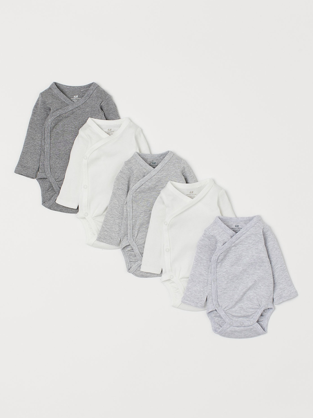 

H&M Kids White & Grey Solid 5-pack Wrapover Sustainable Bodysuits