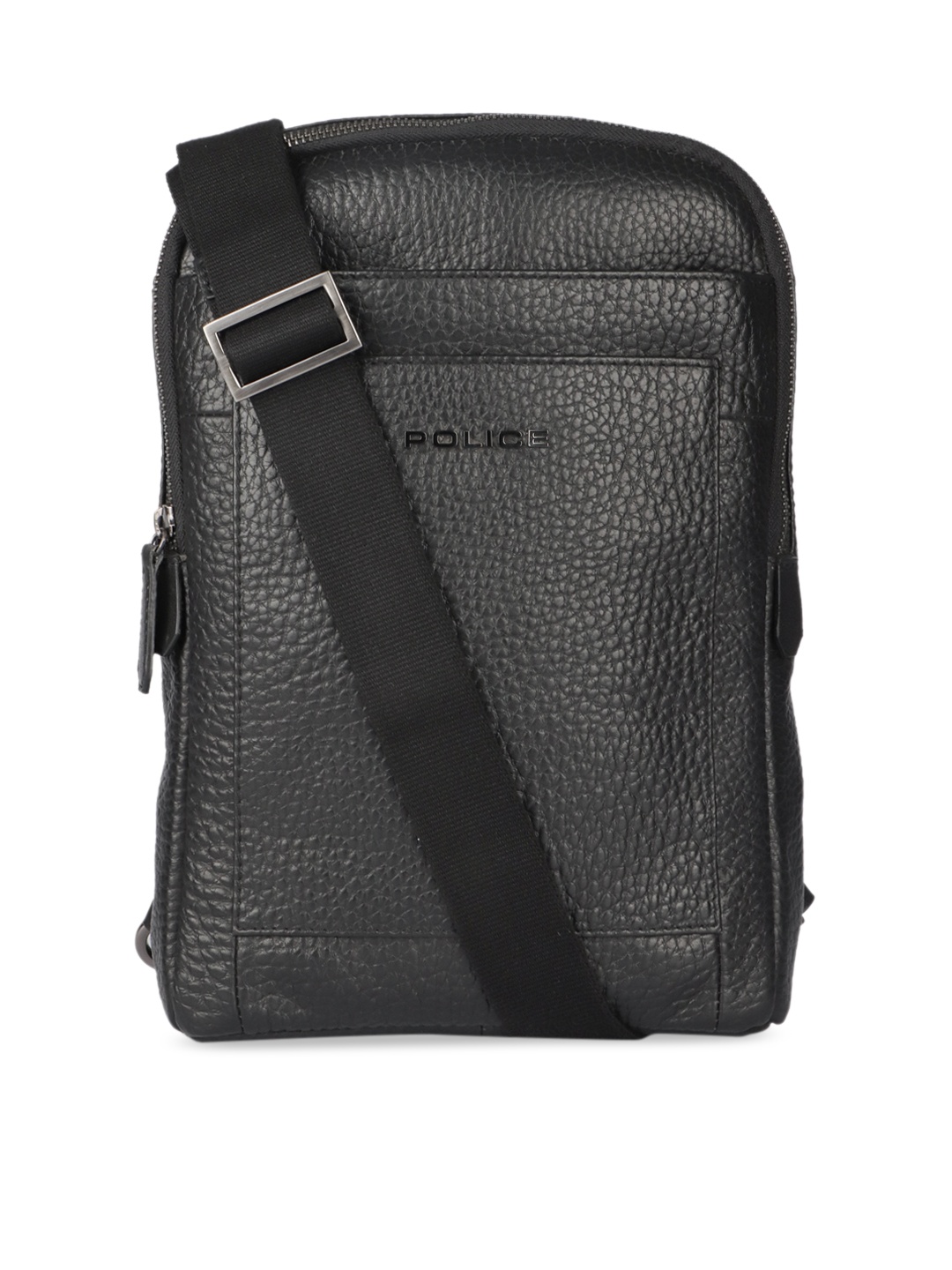 

Police Men Black Leather Textured Cross Strap Backpack