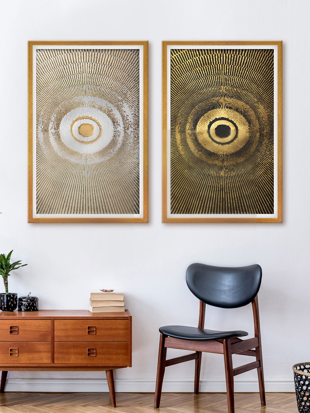 

999Store Set Of 2 Gold-Toned & Grey Abstract Canvas Wall Art