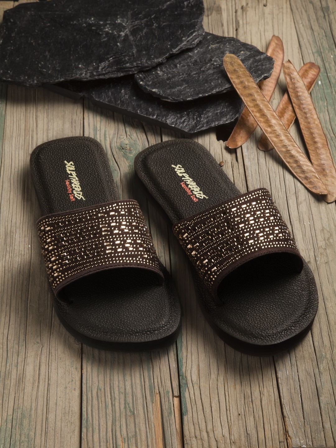 

Solethreads Women Brown Embellished Sliders