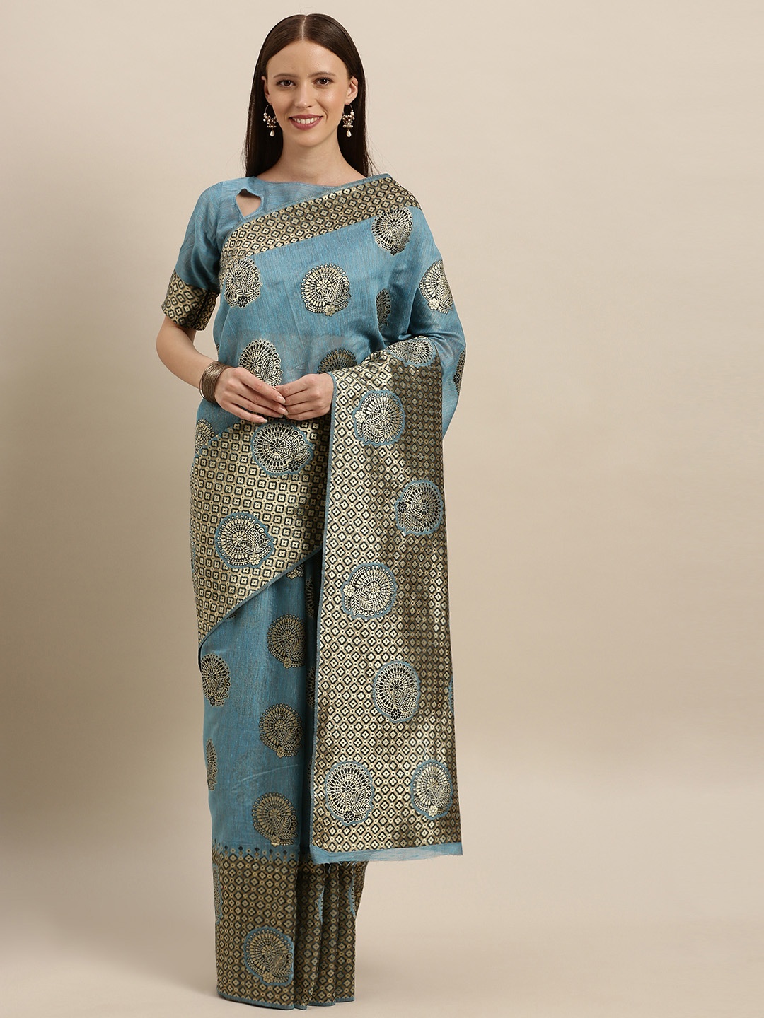 

SHAVYA Blue & Golden Pure Silk Woven Design Banarasi Saree