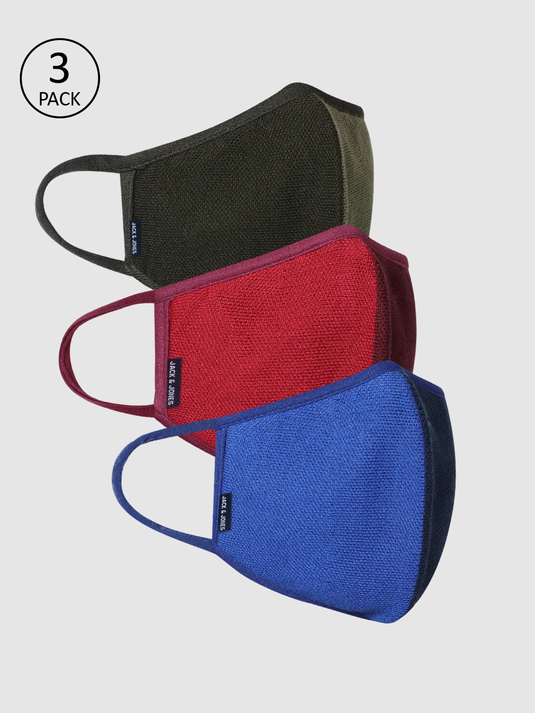 

Jack & Jones Men 3-Pcs Colourblocked 3-Ply Reusable Masks, Multi