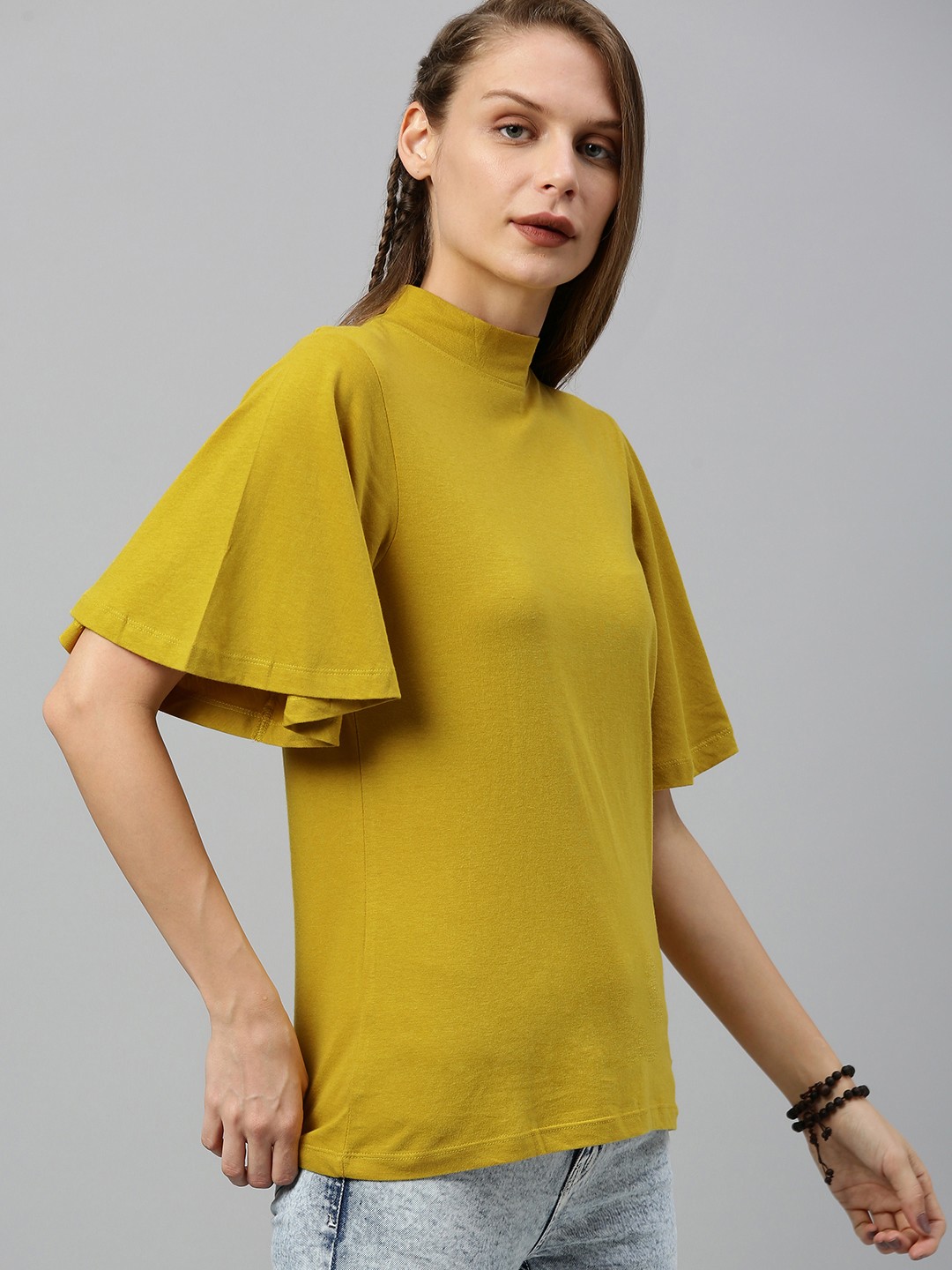 

Roadster Women Mustard Yellow Solid Top with Flared Sleeves