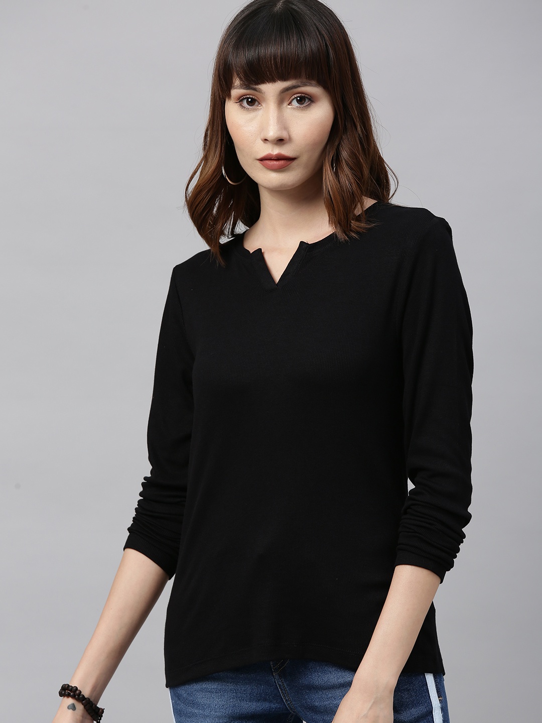 

Roadster Women Black Solid Fitted Top