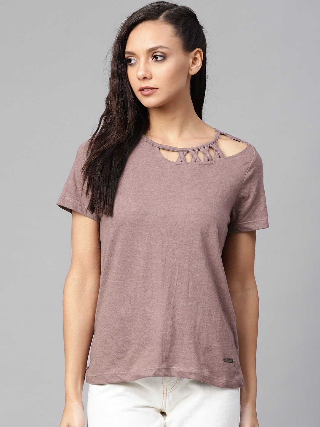 

Roadster Women Mauve Solid Cut Out Detail Top
