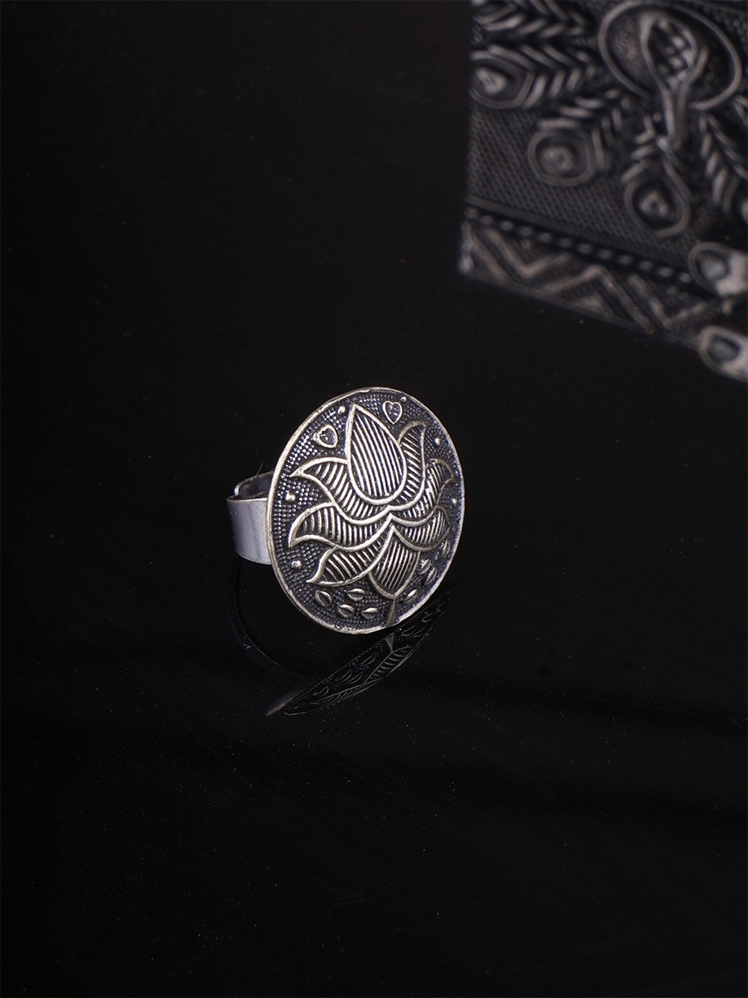 

Adwitiya Collection Silver-Plated Adjustable Finger Ring
