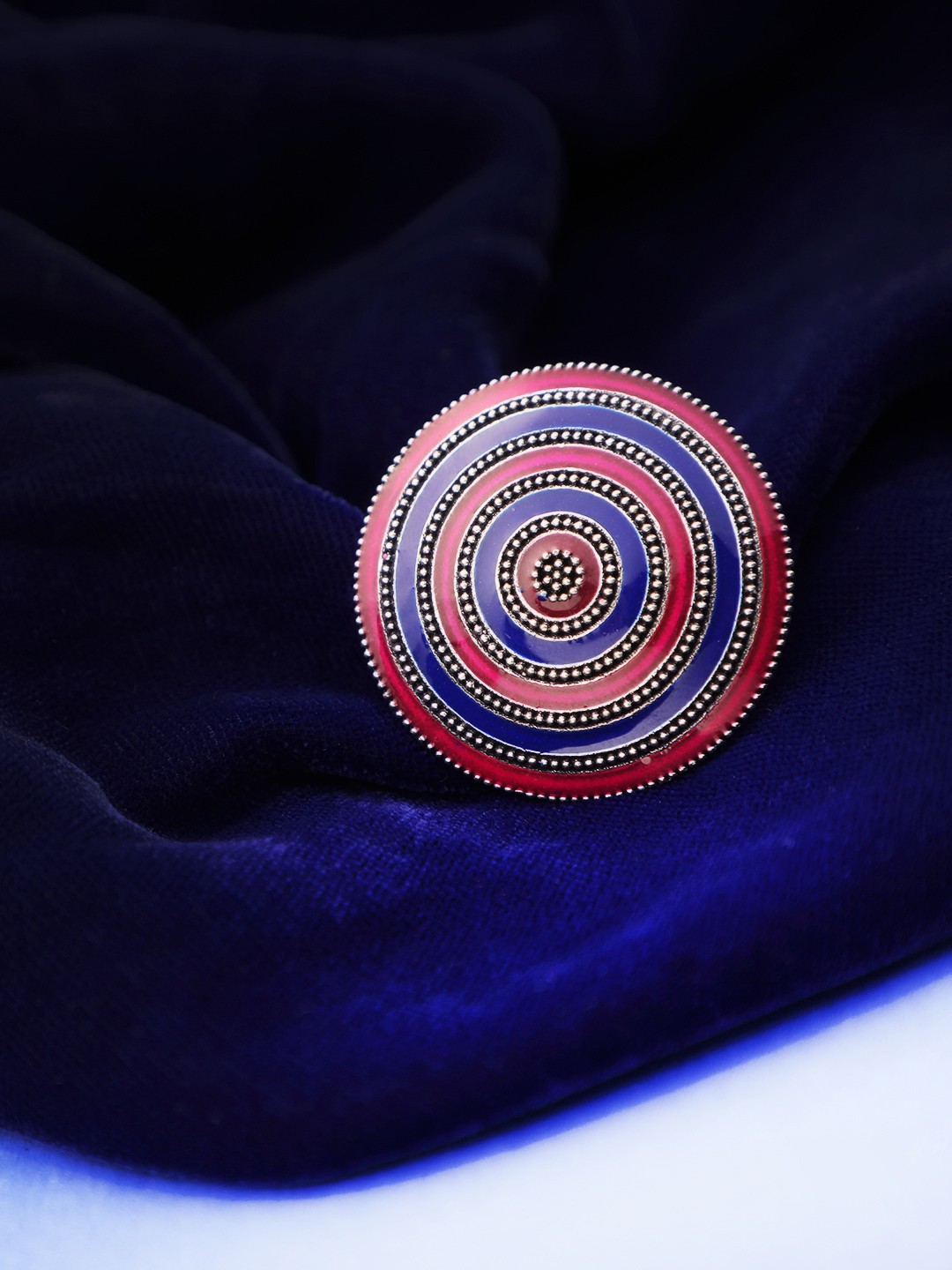 

Adwitiya Collection Silver-Plated Pink & Blue Adjustable Finger Ring