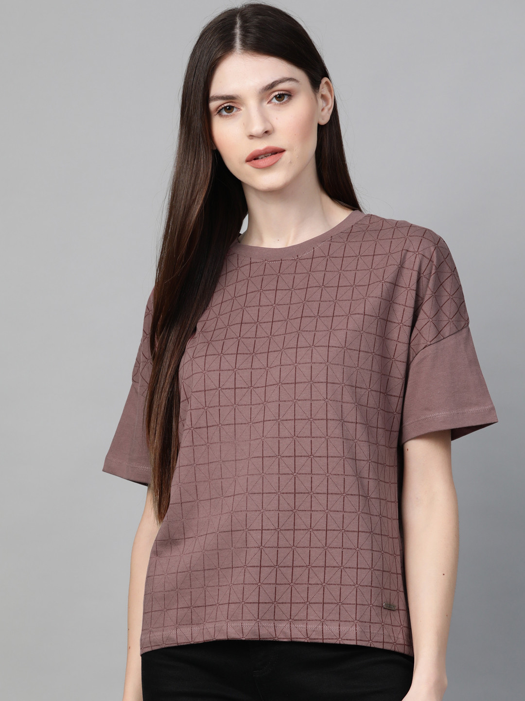 

Roadster Women Mauve & Maroon Printed Round Neck T-shirt