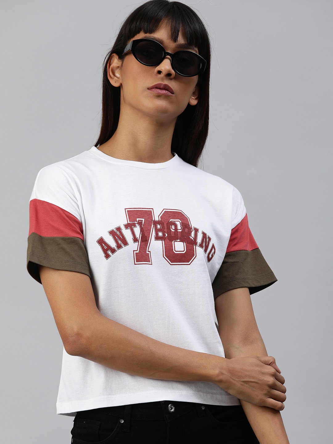 

Roadster Women White Printed Round Neck Pure Cotton T-shirt