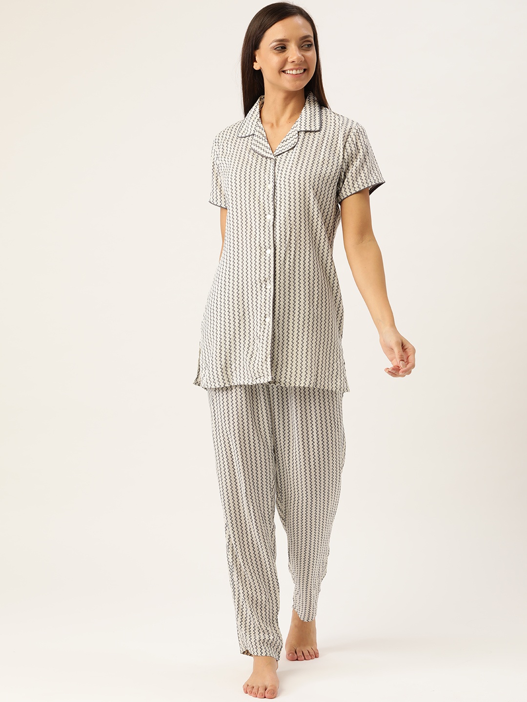 

Sweet Dreams Women Off-White & Charcoal Grey Printed Night suit