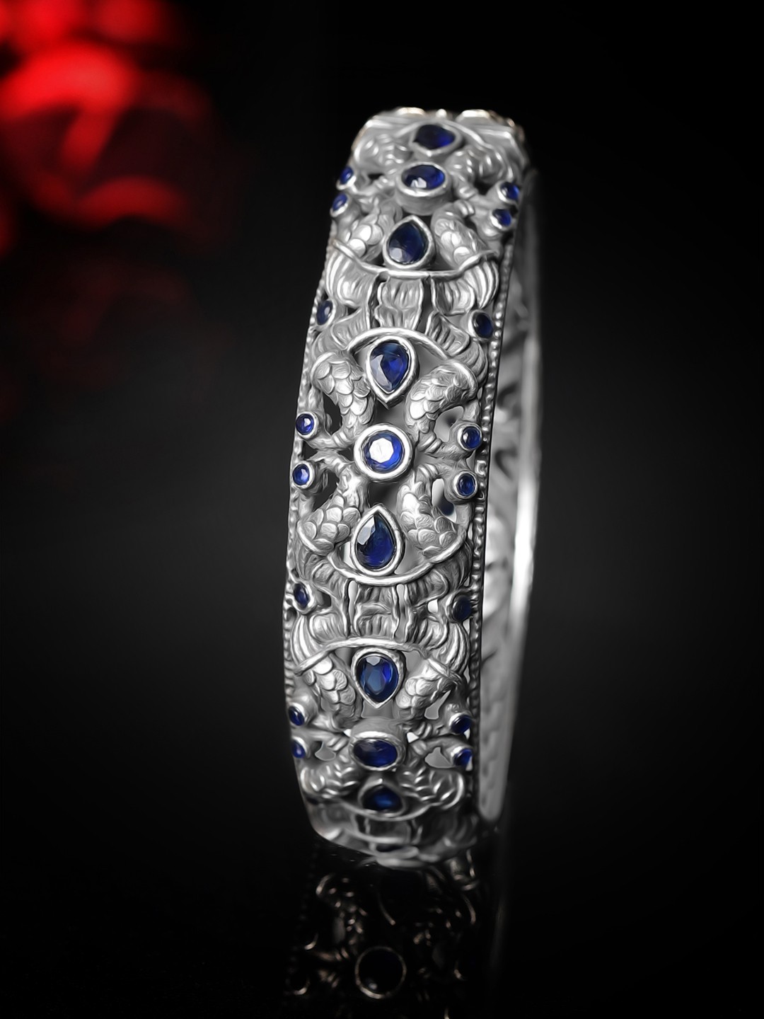

Rubans Silver-Plated & Blue Oxidized ColorStone-Studded Bangle