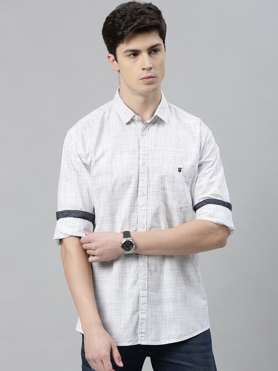 

Louis Philippe Jeans Men White & Blue Slim Fit Checked Casual Shirt