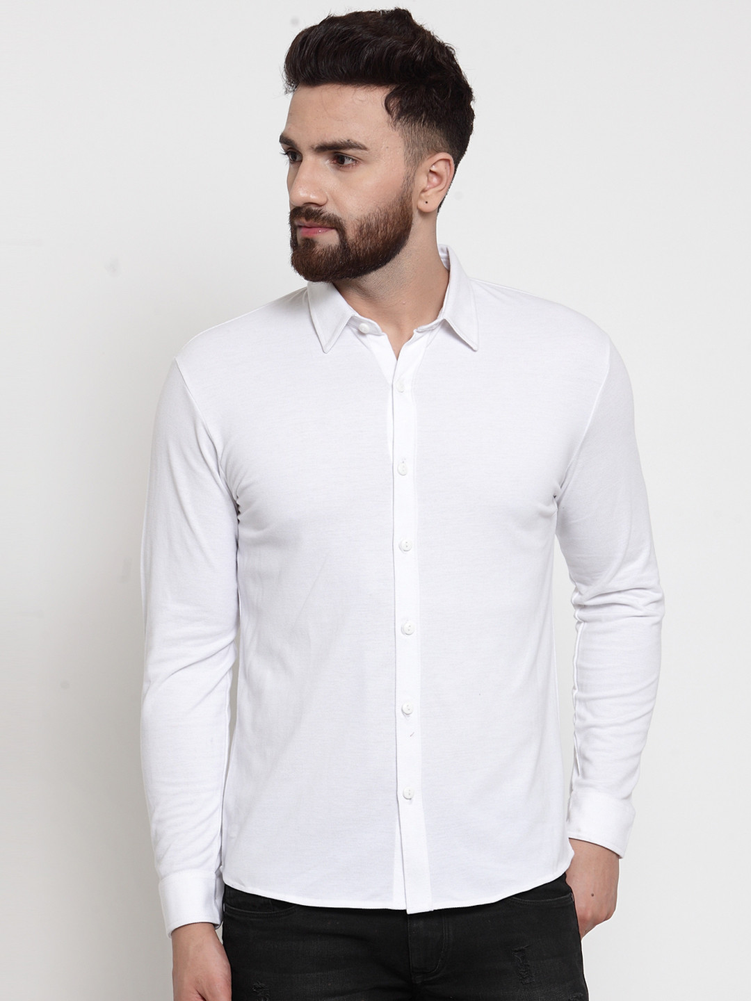

WILD WEST Men White Solid Casual Shirt