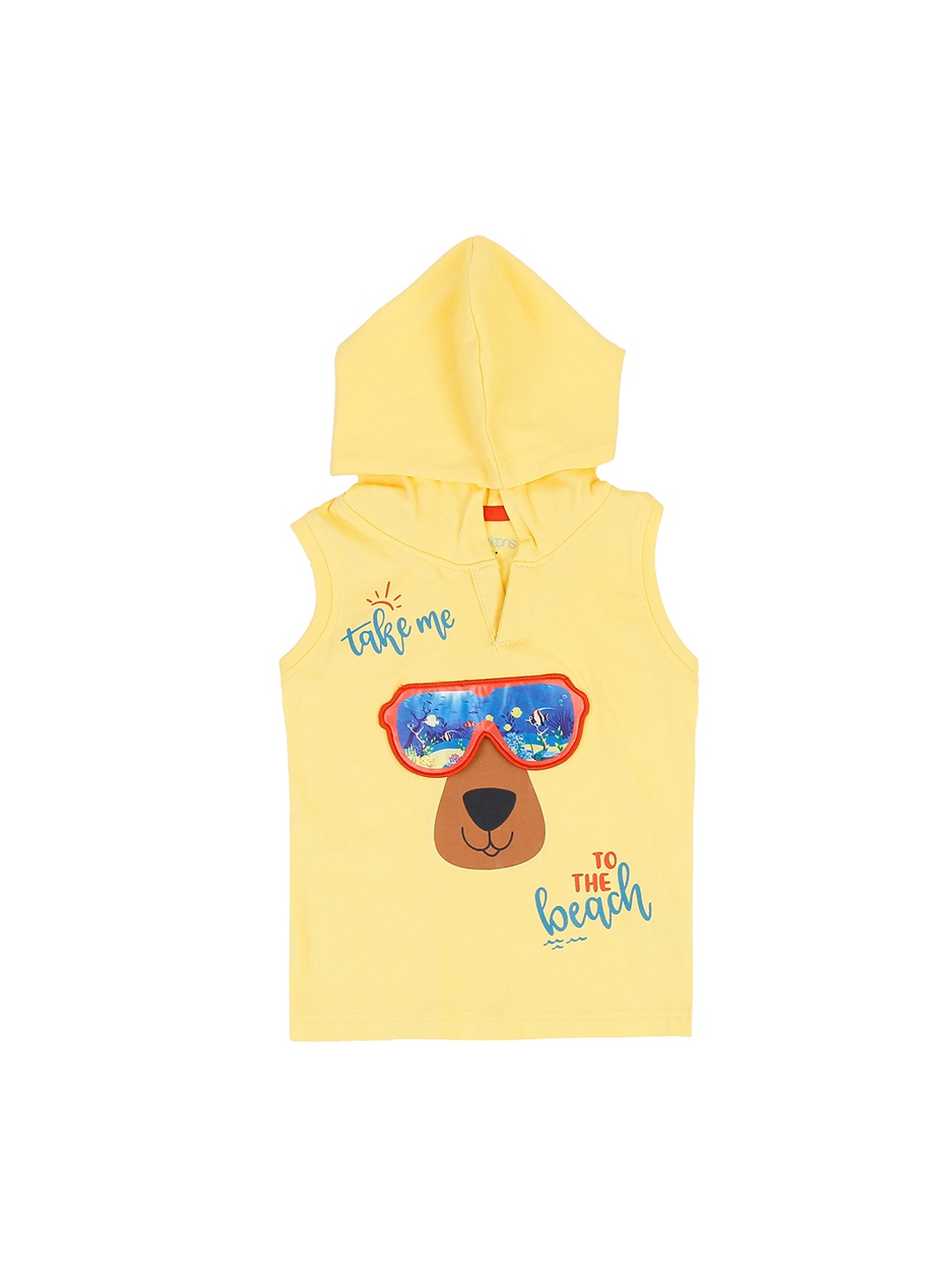 

Pantaloons Baby Boys Yellow Printed Hood Pure Cotton T-shirt