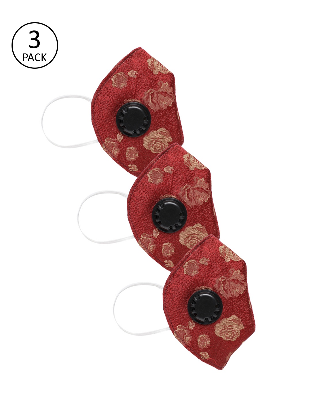 

LUXURAZI Unisex Pack Of 3 Maroon Printed 5-Ply Certified Protective Masks