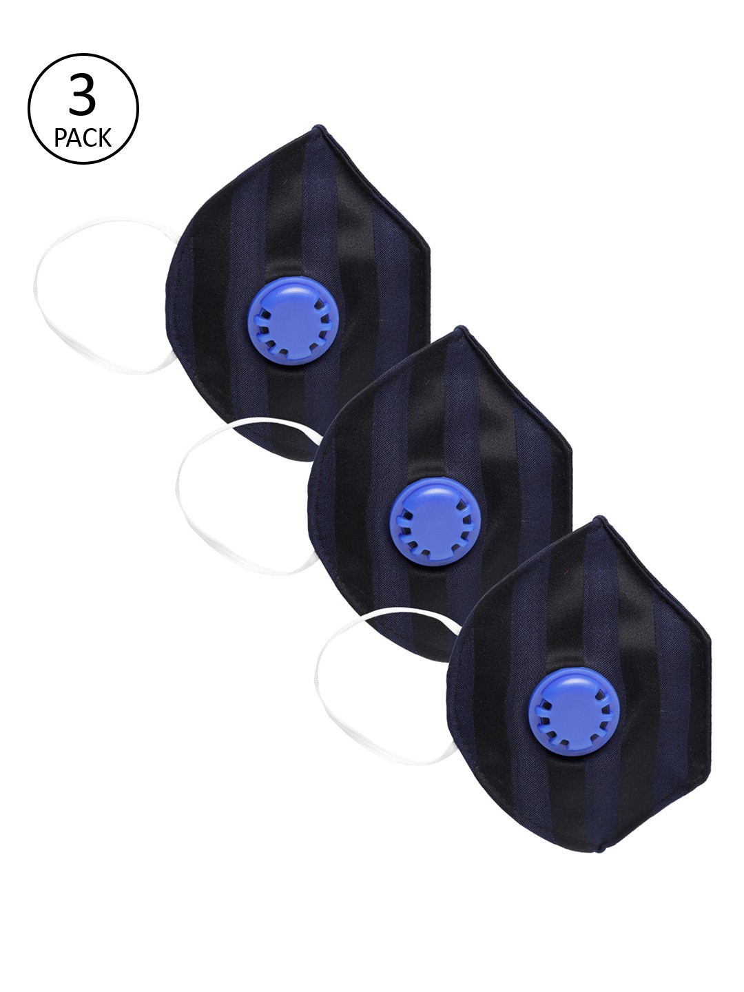 

LUXURAZI Unisex 3 Pcs Blue & Black 5-Ply Anti-Dust Valved Reusable Protective Masks