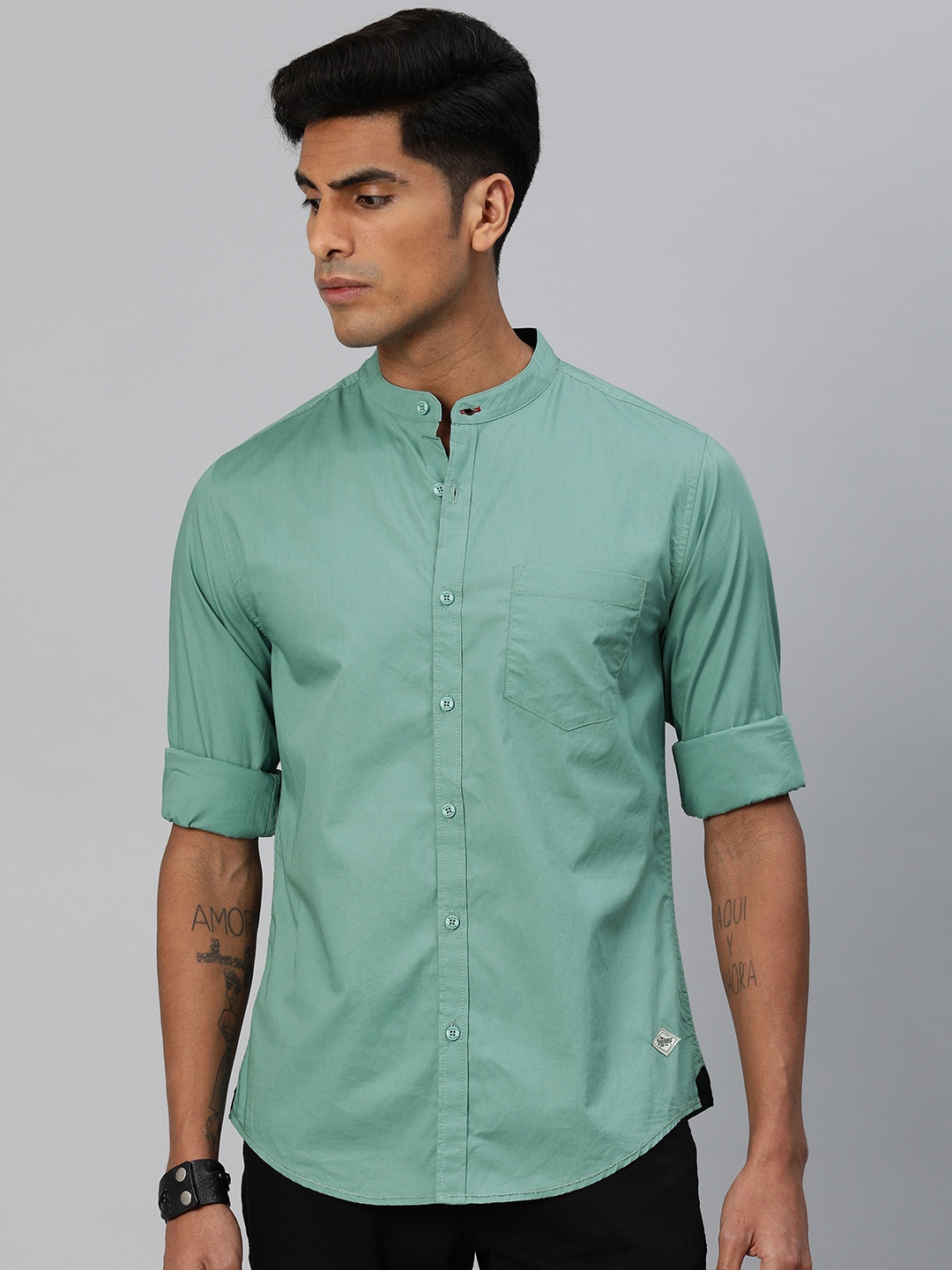 

Roadster Men Teal Green Cotton Linen Sustainable Casual Shirt