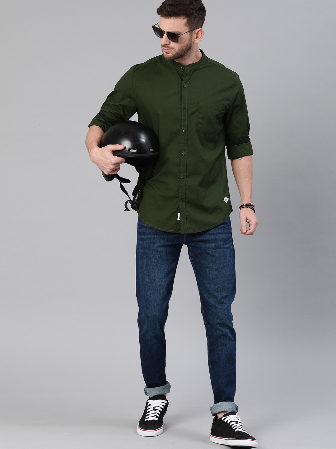 

Roadster Men Olive Green Cotton Casual Shirt